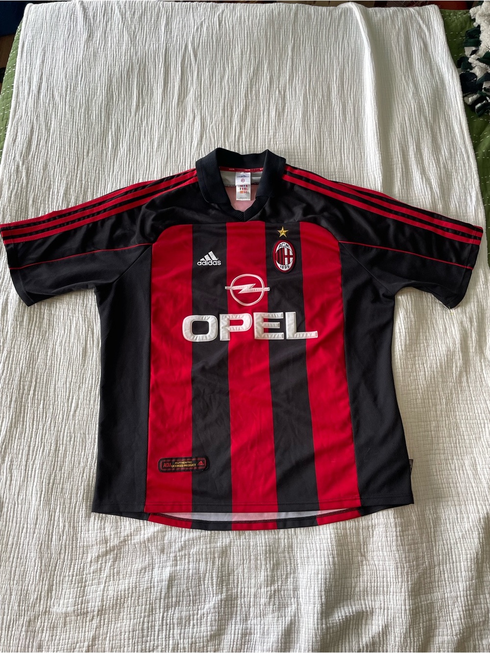 Vintage adidas Red and Black Striped Soccer Jersey with Opel Chest Logo